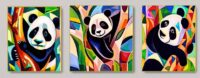 Triptych of Pandas on the Tree