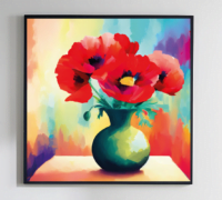 Red Poppies in a Pot on the Table